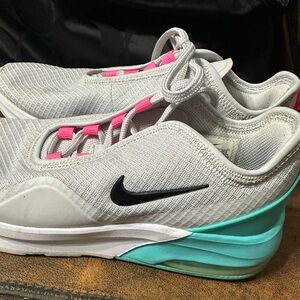 Nike Women's White and Pink Sneakers with Teal Details